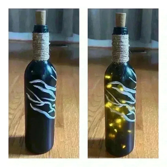 HANDCRAFTED Hand Painted Wine Bottle Decor with Fairy Lights - Picture 10 of 11